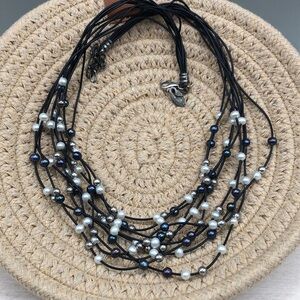 Artisan Designer makers mark leather sterling silver 925 pearl necklace Italy